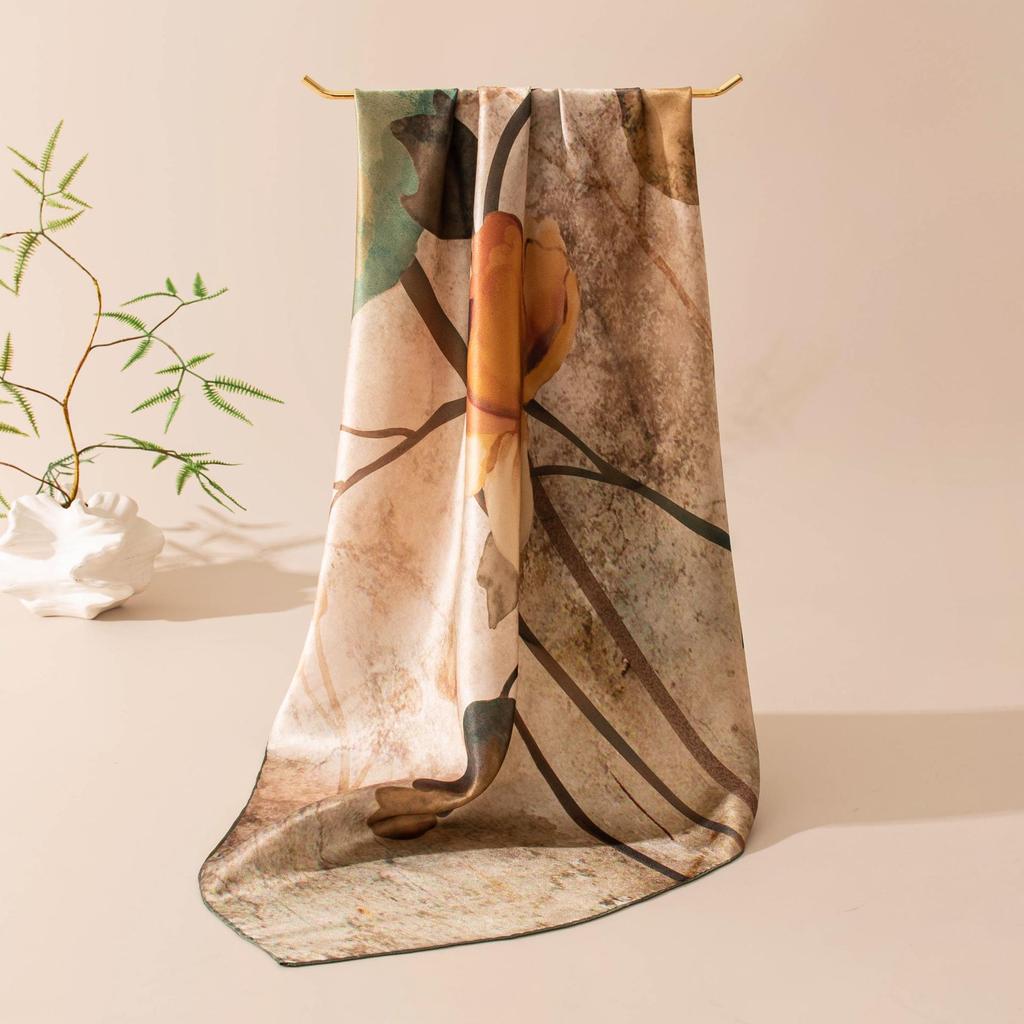 Korean Style Vibe 2026 Spring/Summer Mulberry Silk Scarf for Women - Versatile Print Neck Protector