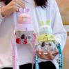 Water bottle high value children's elastic cover plastic water cup rabbit portable with straw cute rabbit large capacity strap cup
