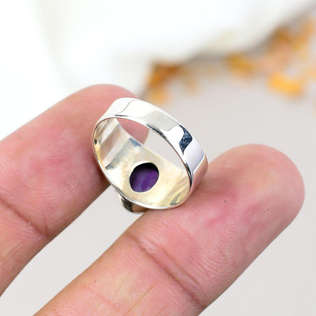 925 Sterling Silver Amethyst Oval Shape Purple Gemstone Ring For Women
