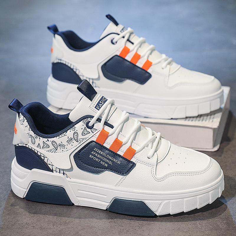 New Casual Sports Skate Shoes Trendy Men's Fashionable White Sneakers Comfortable Thick Bottomed All-Match Stylish Shoes