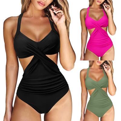 One Piece Swimsuit for Women Cross Front Cut Out Backless Design Slim Fit Swimwear Beachwear
