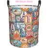 Laundry Basket Retro Travel Labels Oxford Cloth Collapsible Laundry Hamper Storage Basket with Handle for Kitchen Bedroom Living