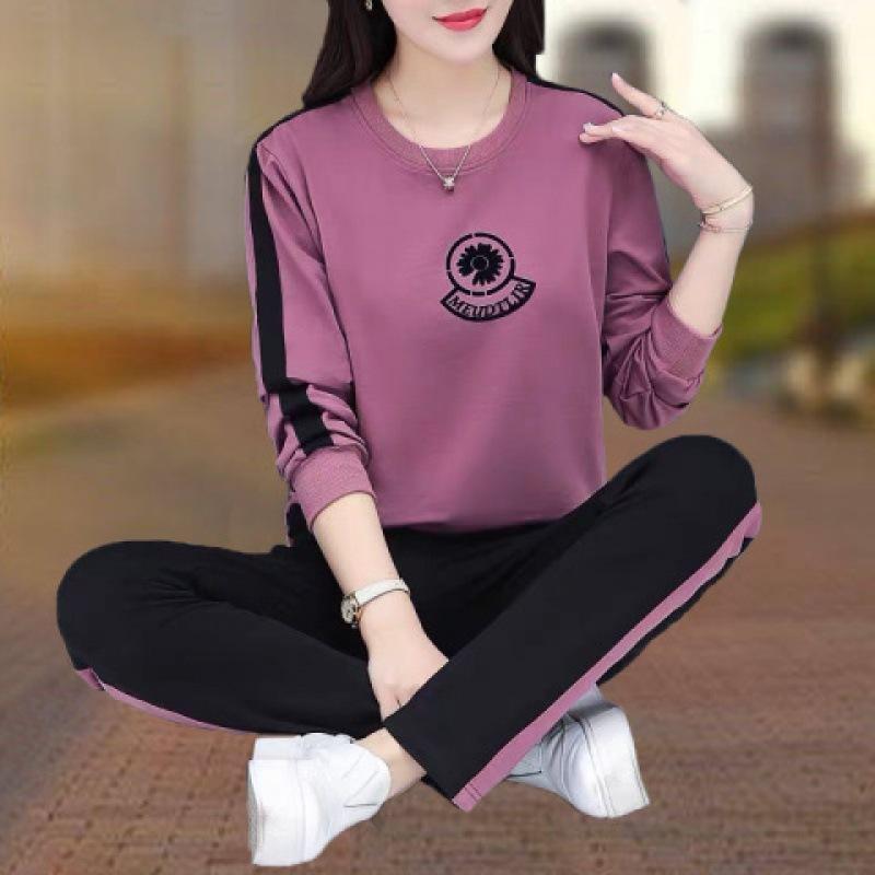 Sportswear Set for Women - Spring/Autumn Korean Style - Loose Round-neck Large Size - Long-sleeved Casual Two-piece Set