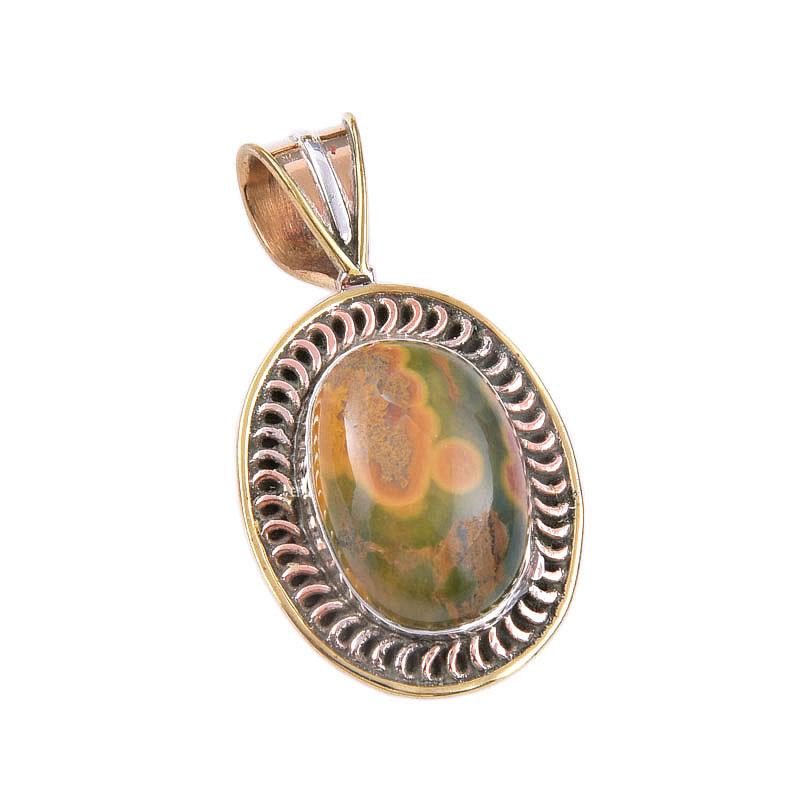Natural Ocean Jasper 925 Solid Sterling Silver TwoTone Gift Pendant 1.50" p1C58