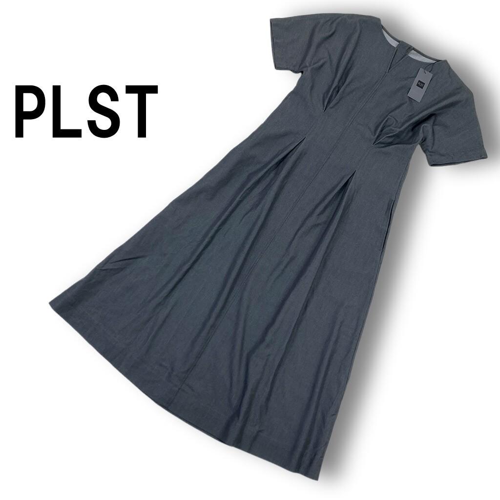 List price 13000 New with tag PLST Plaste Long Dress Short Sleeve Polyester Stretch Gray M Free ShippingYC2695