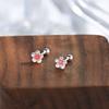S999 Sterling Silver Pink Cherry Blossom Earrings for Women Sweet Screws Bead Earrings Simple Temperament Jewelry Gifts
