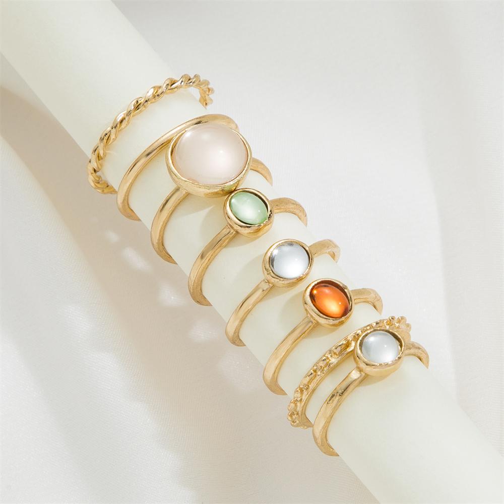 Buntes Steinring-Set für Damen und Mädchen, trendiges Metall, geometrisch, quadratisch, rund, Ringe, Schmuck, Geschenke, Accessoires