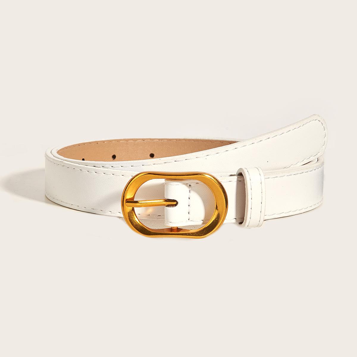 

New Minimalist Women s Belt with Gold Buckle Decoration Paired with Jeans Solid Color Multifunctional Fashionable Belt 105CM белый