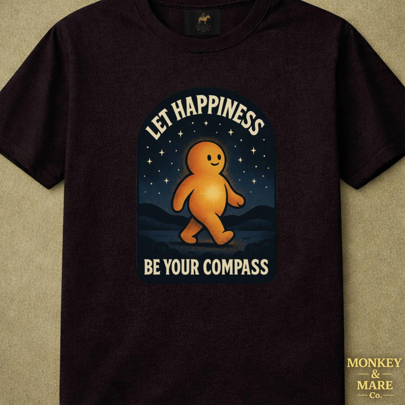 Glowing Night Wanderer Shirt, Let Happiness Be Your Compass, Surreal Motivational Graphic Tee 2XL