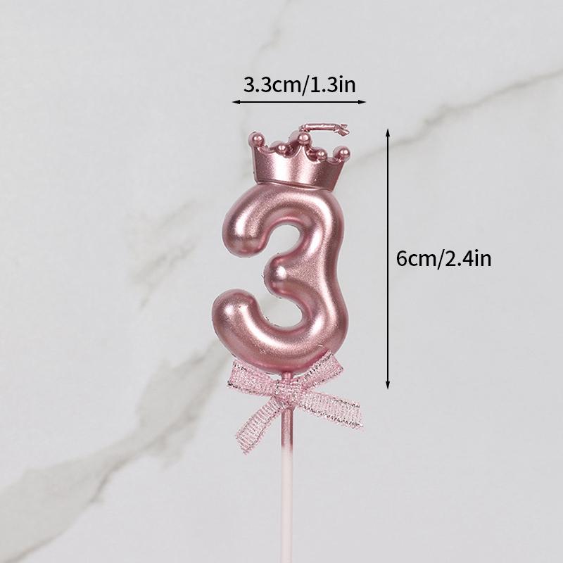 Pink Crown Candle Birthday 0-9 Number Cake Decoration Digital Candles Dessert Insert Decor Party Anniversary Day Cake Decor