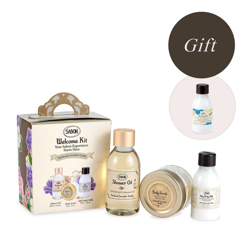 [Sabon] Welcome Kit Patchouli Lavender Vanilla (Shower Oil & Body Scrub & Silky Body Milk)