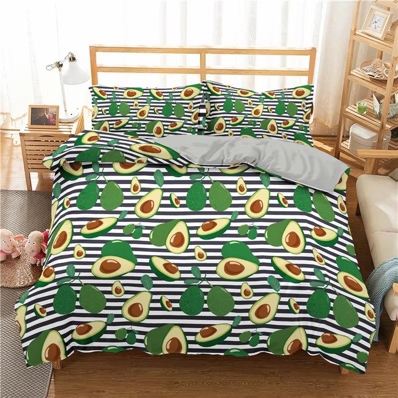 Green Avocado Duvet Cover Twin Queen For Boys Girls Teen Kawaii Tropical Fruit Bedding Set Botanical Cartoon Comforter Cover