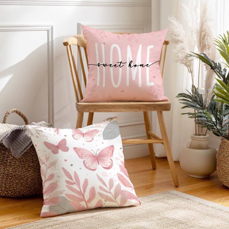 Vikama Pink Butterfly 45X45Cm Pillow Cover Soft Decorative Cushioncase For Sofa Bedroom Living Room Home Decor
