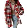 Women's Fashion Classic Casual Fleece Check Jacket Long-Sleeved Autumn/Winter Button-Fastening Colour-Block Hooded Coat