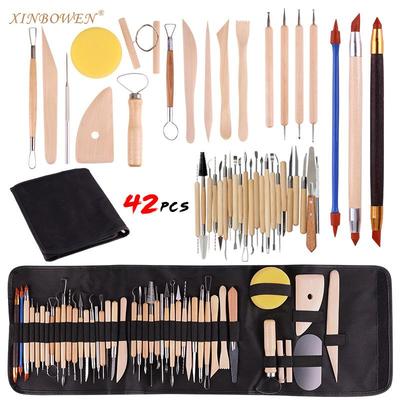 Set di 42 Pezzi di Strumenti per Argilla Polimerica e Ceramica: Inclusi coltelli per scultura, intaglio, penne per indentazione e grembiule da pittura