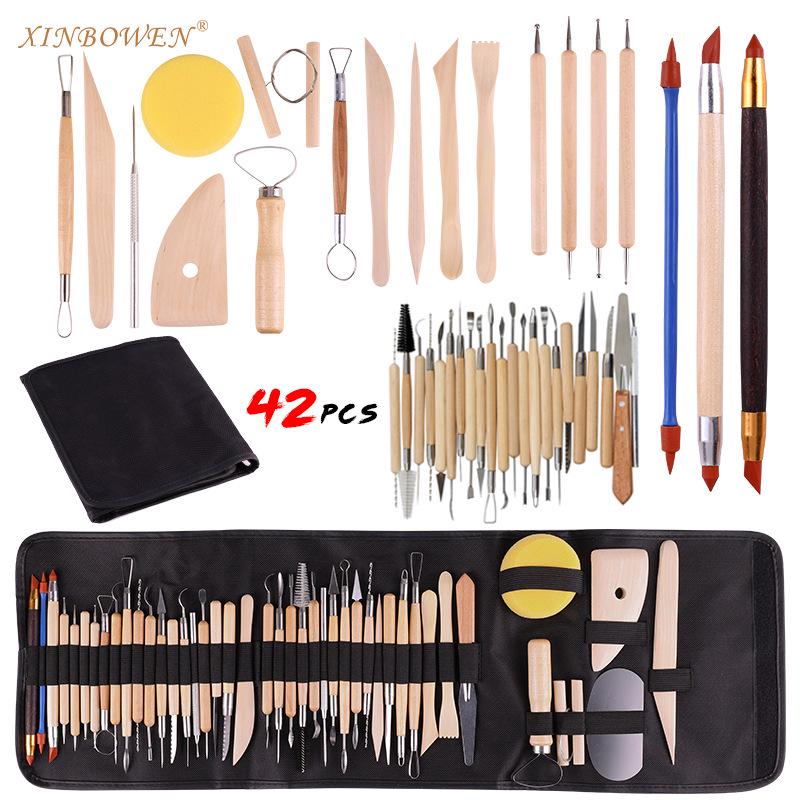 42-Piece Polymer Clay Pottery Tool Set: Sculpting, Carving Knives, Indentation Pens, and Painting Apron Included