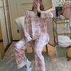 2Pcs/set Women's Pajamas V-neck Student Homewear Milk Silk Long-sleeved Trousers Lace Lace Can Go Out Clothes Women's
