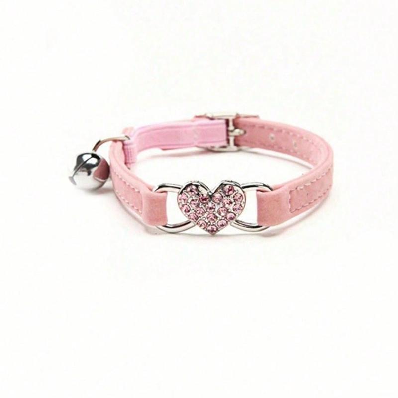 1pc Pet Collar with Rhinestone Heart & Bell Decoration, Cat Collar