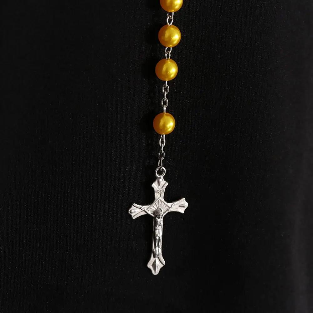 Fashion Vintage Cross Necklace Rosary Beads Chain Jesus Crucifix Virgin Mary Pendant Chain Jewelry Necklace