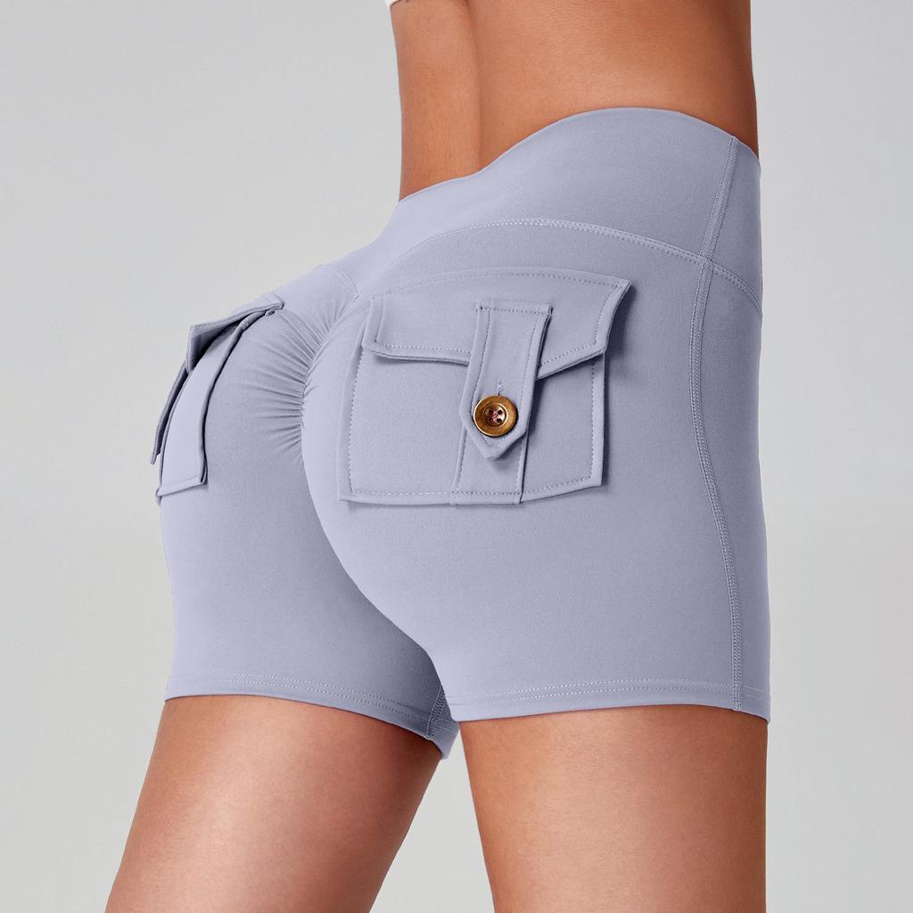 Women's High Waist Peach Butt Yoga Shorts with Pocket - Quick-Dry, High Elastic Fitness Running Pants