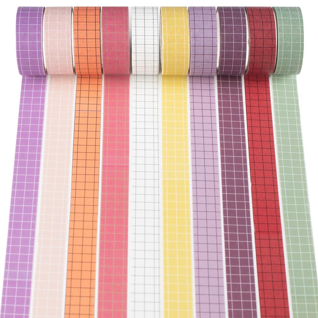 Plaid Masking Tape Set of 10 Creative Colorful Washi for DIY Crafts Rolls, Tape, Women's Style, Packaging, (Tulip)