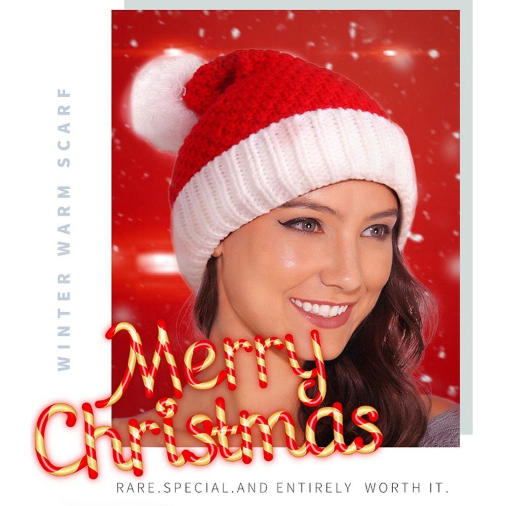 Knitting Plush Ball Soft Beanie Strip Santa Hat Comfortable Knitted Christmas Hat  Women