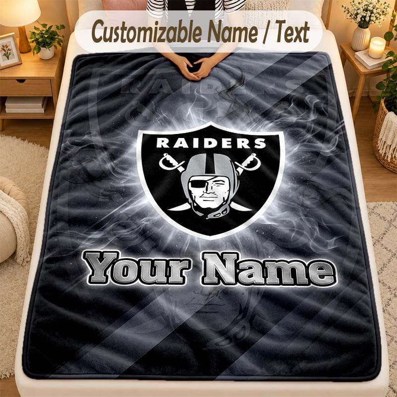 Flannel BlanketLas Vegas Raiders Custom Name Text Personalized Soft Warm Throw Blanket Home Decor Gift