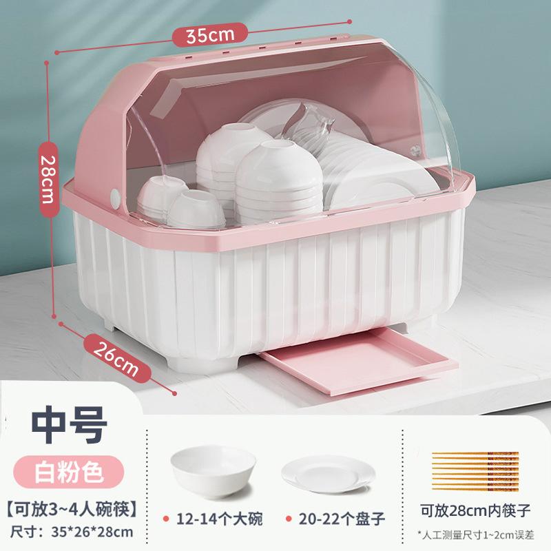 

Kitchen Dish Drainer with Cover Storage Box for Bowls Plates Utensils Household Organizer Rack