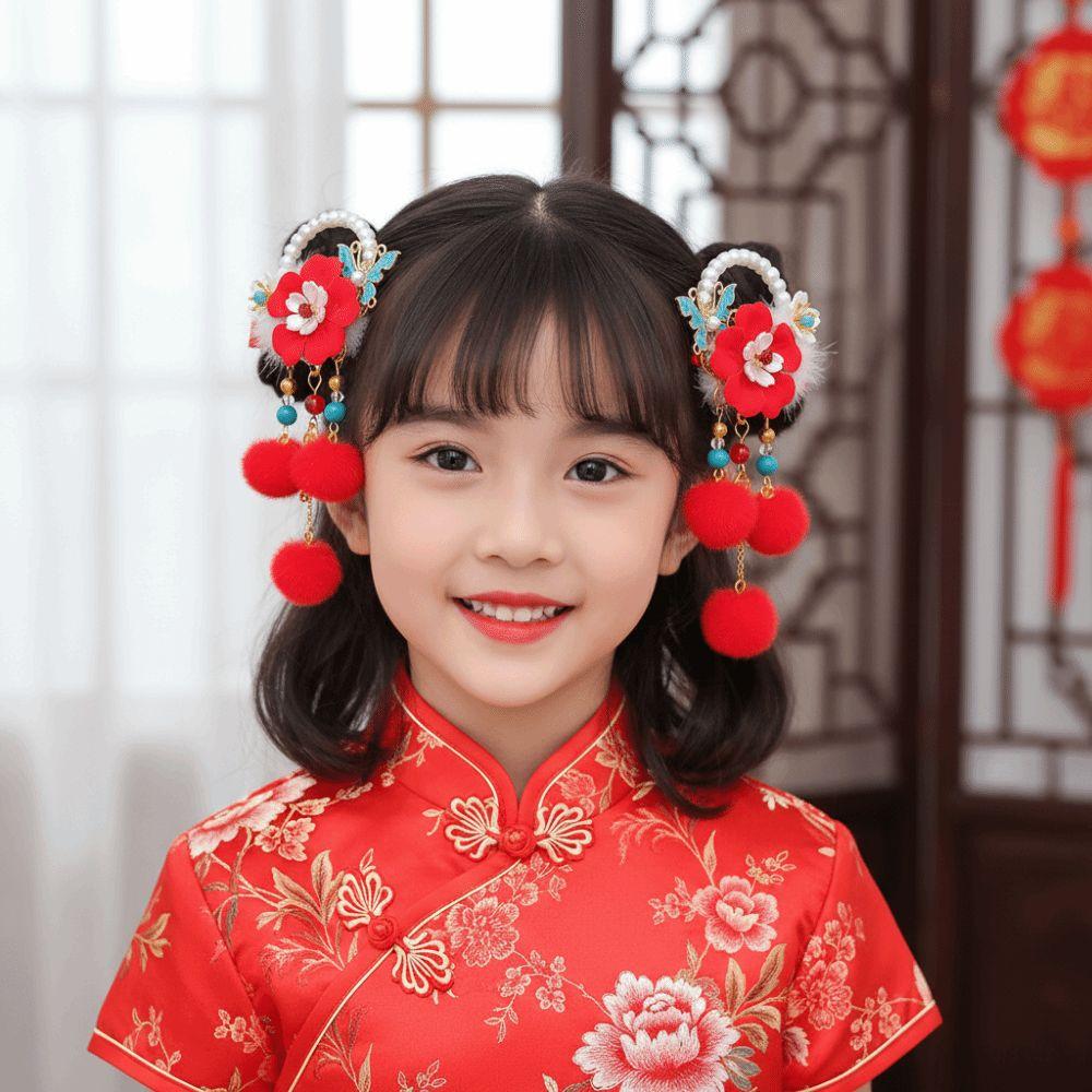 Cute Chinese Style Red Barrettes Hanfu Headwear Ancient Style Hair Clip  Girls