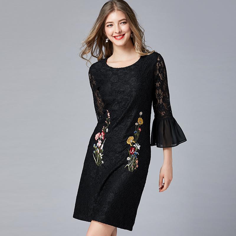 Non-Returnable Embroidered European & American Palace Style Lace Dress, Hip-Wrapped Design, Plus Size Women's Elegant Skirt