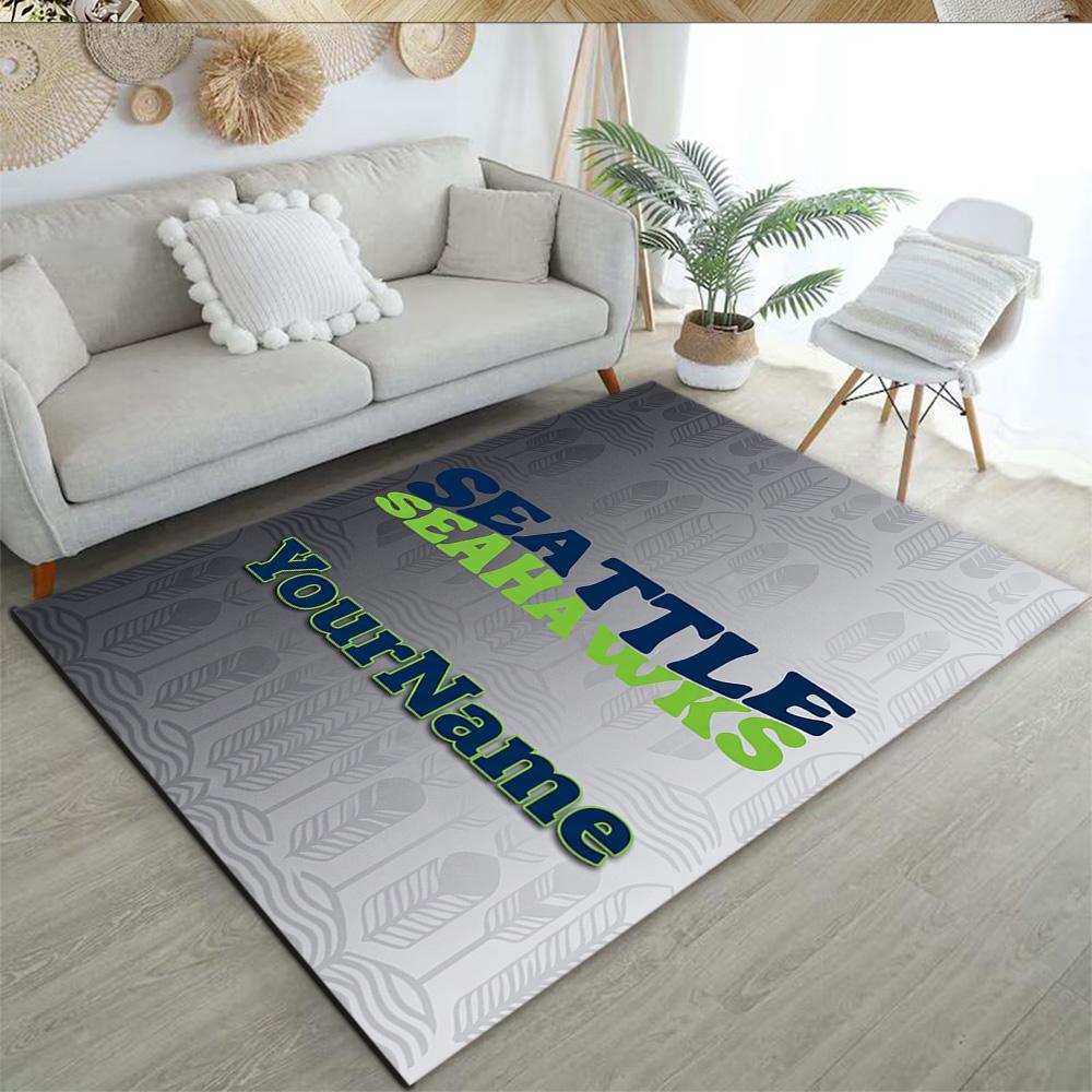 Seattle Seahawks Customizable Name Area Rug Suitable For Dining Room Foyer Playrooms Outdoor Antislip Carpet Decorate Offices Gift For Festivals