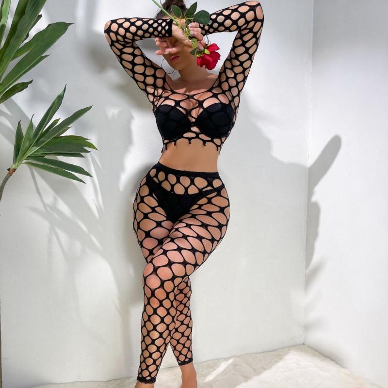 New Top with Pantyhose Sexy Lingerie Set Exotic Costumes Women Fishnet Uniform Sexy Nightgown Female Sleepwear Erotic