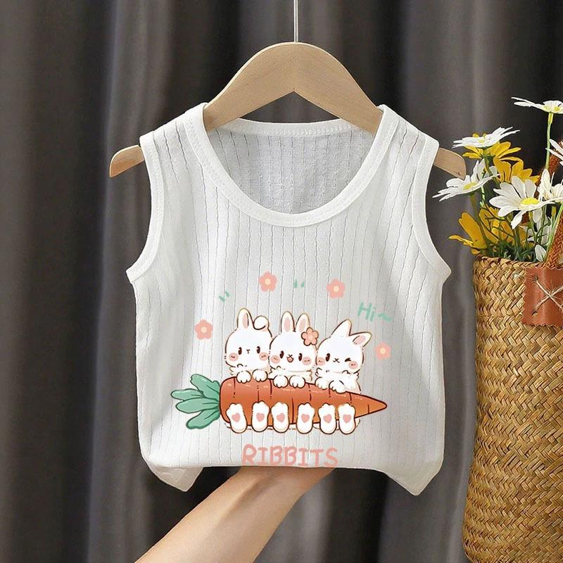 Children's Sleeveless Cotton Base Layer T-Shirt - Stylish White Vest for Boys and Girls