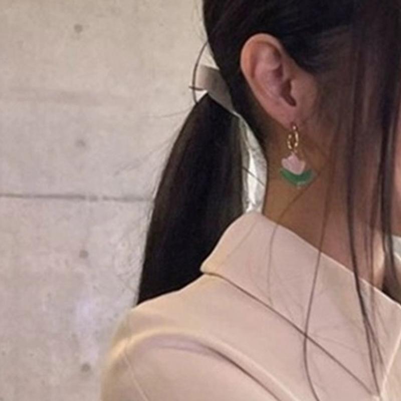 Elegant Floral Drop Earrings Sweet Glaze Tulips Flower Charm Earrings Y2K Style Small Hoop Earrings Fashion Jewelry