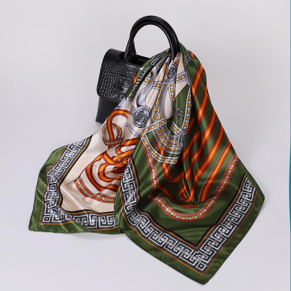 

Высококачественные роскошные шелковые шарфы, повязка на голову, шарфы, шейный шарф для женщин, шелковый шарф с цепочкой, женская декоративная шаль 90cm