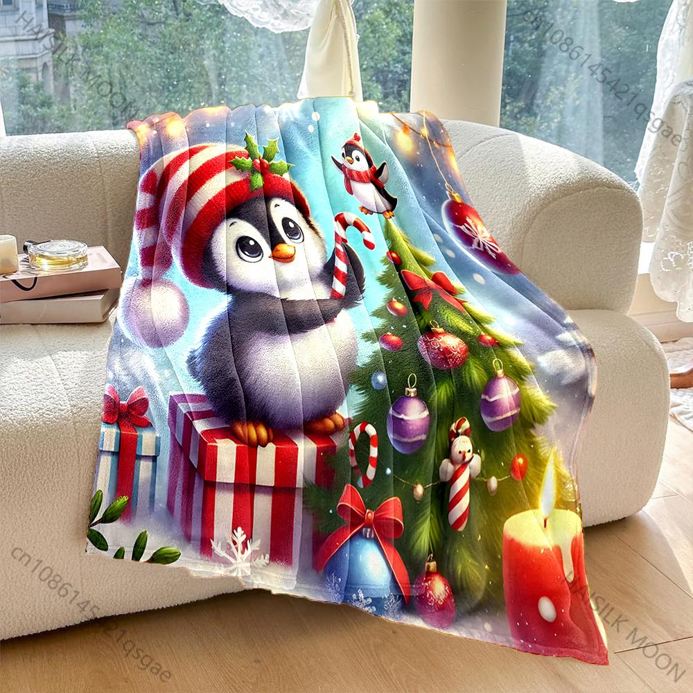 

Penguins Christmas Tree Festive Decor Pattern Blanket Flannel Material Soft Warm for All Seasons Home Outdoor Camping Picnics RV 75x90cm