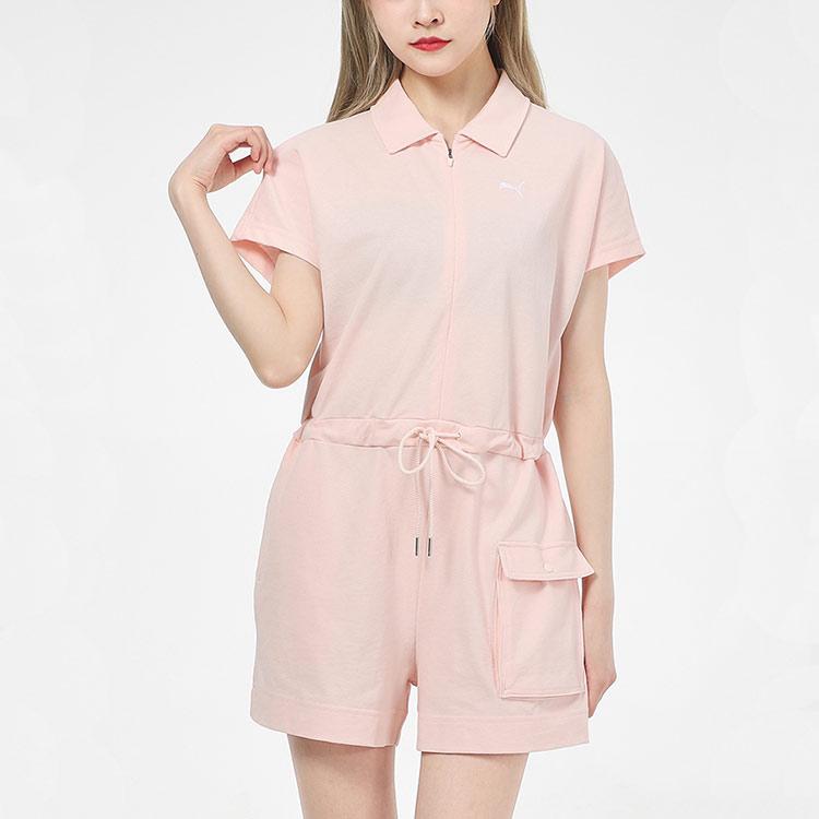 Puma Drawstring Waist Polo Short Sleeve Jumpsuit Women Jumpsuit Pink 532849-27
