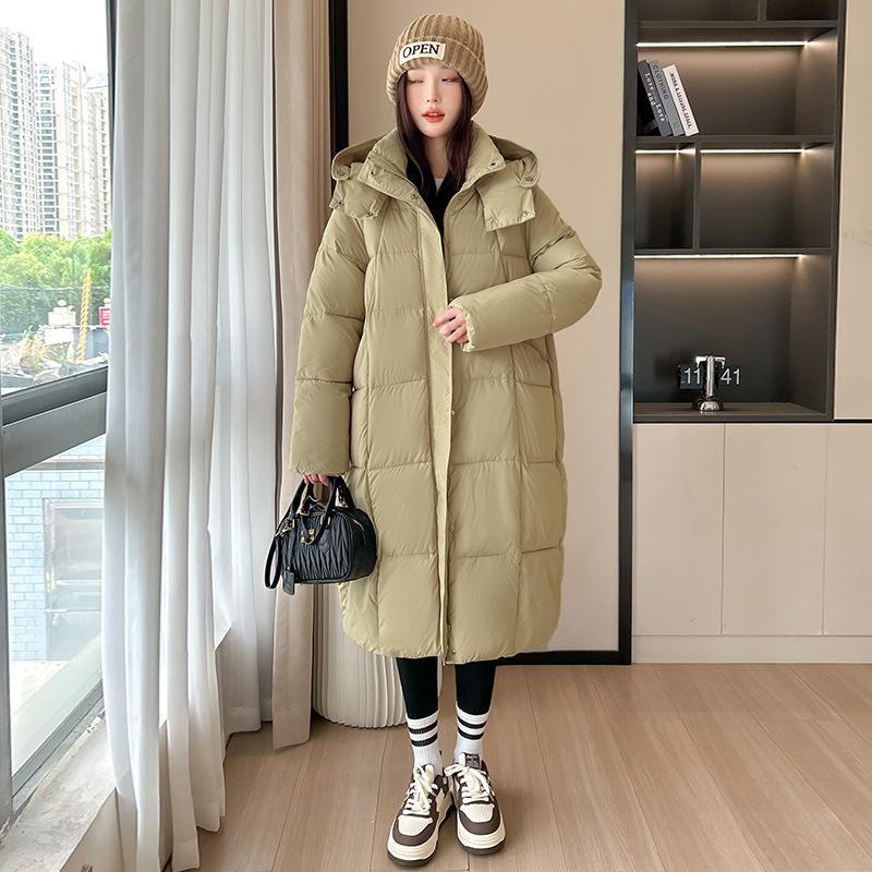 

Женская длинная оверсайз ветрозащитная теплая зимняя куртка с капюшоном XXL кремовый