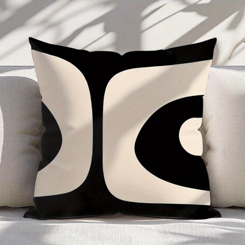 Panika Chen Unisex Black/Beige 1Pc Abstract Geometric Pillow Cover, Polyester 2D Double Sided Print Cushion Case, Modern Minimalist Throw Pillowcas