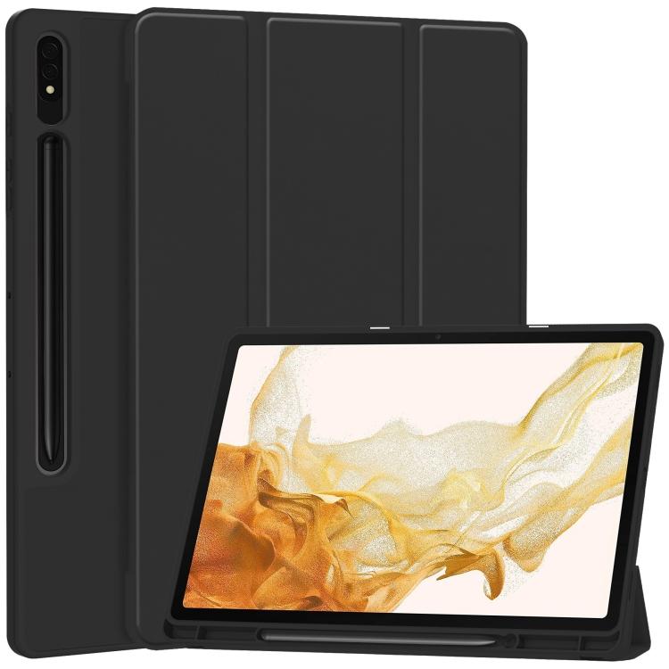 3-Fold Pure Color TPU Smart Leather Tablet Case with Pen Slot