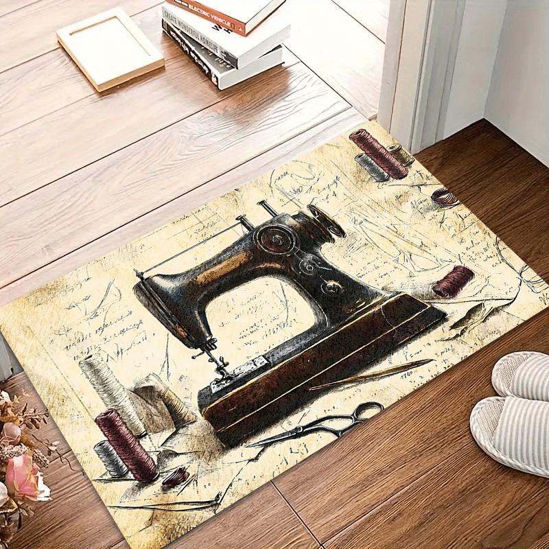 

Vintage Sewing Machine Area Rug Decorative Carpet for Sewing Room Bedroom Livingroom Non-Slip Washable Floor Mat Retro Decor 40x60CM