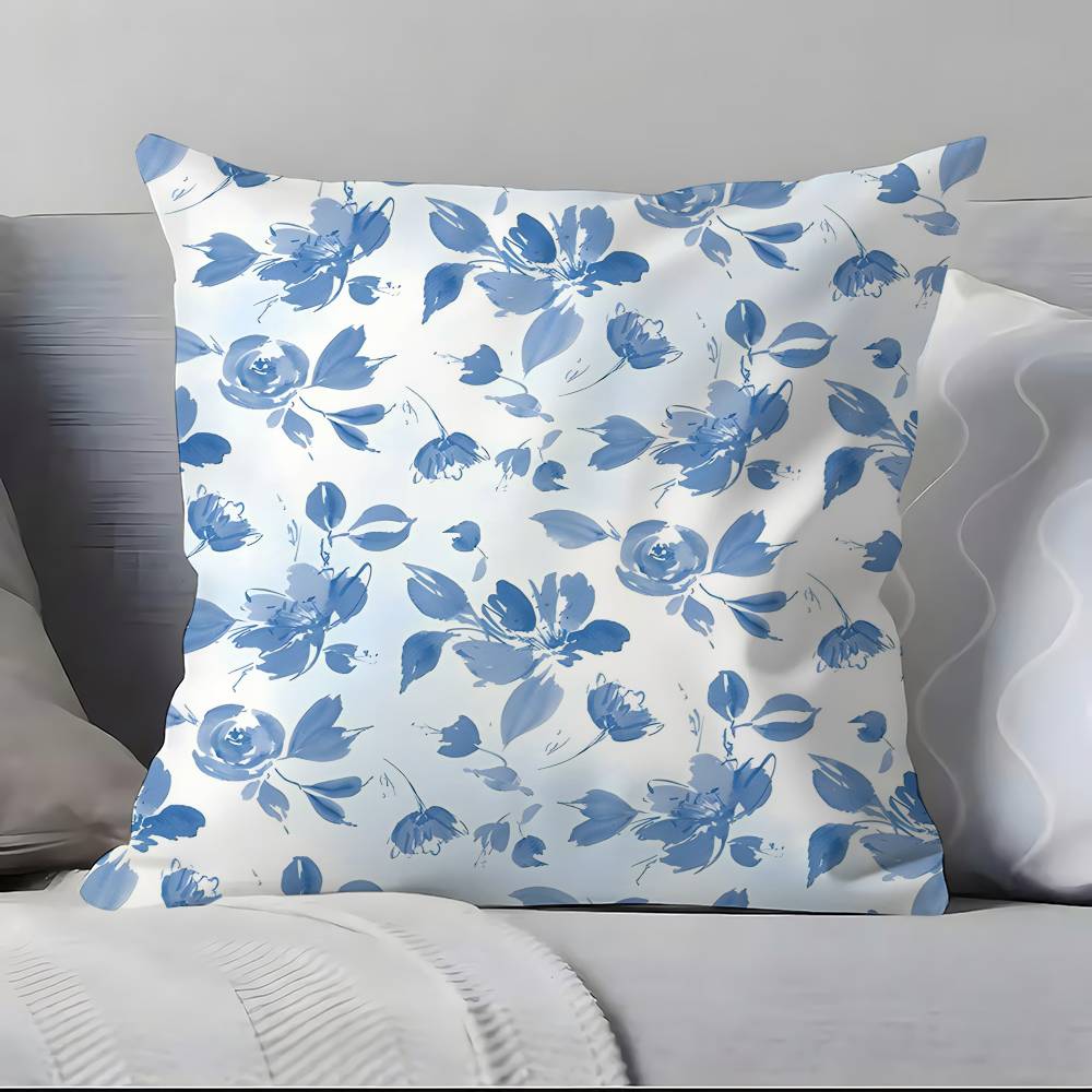 Elegant Blue Floral art Pillow Case  Ultra Soft Skin Friendly Fabric Cloud Like Comfort & Concealed Zipper
