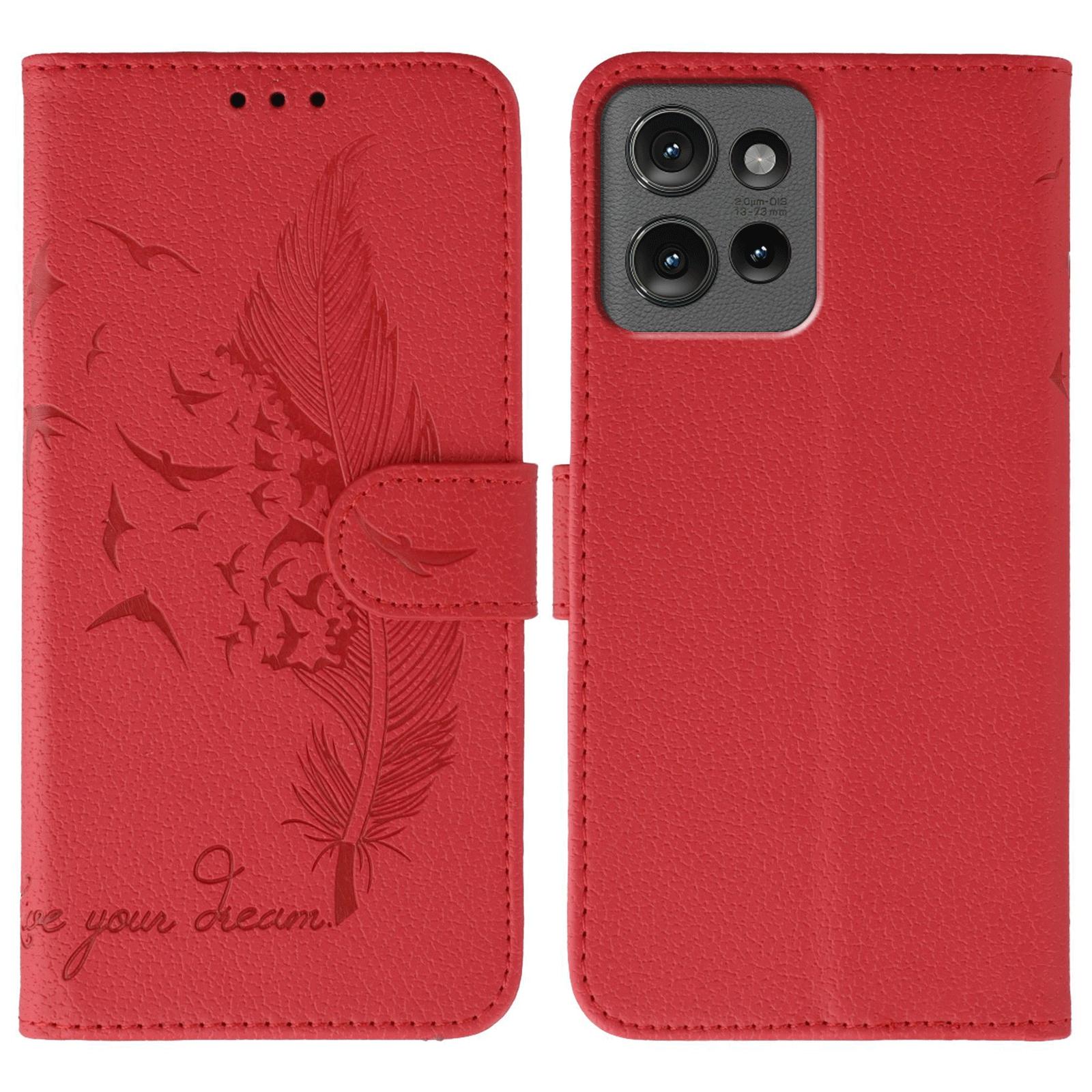 

For Motorola Edge 50 5G Case Feather Imprint PU Leather Wallet Phone Cover Red