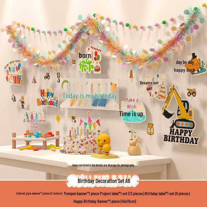 Birthday Pom Pom Bunting Set for Kids - First Party Decor & Photo Props