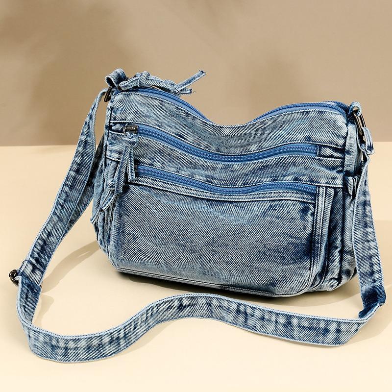 Denim large capacity women's messenger bag commuter multi-compartment bag fashion lazy style old shoulder tote bag