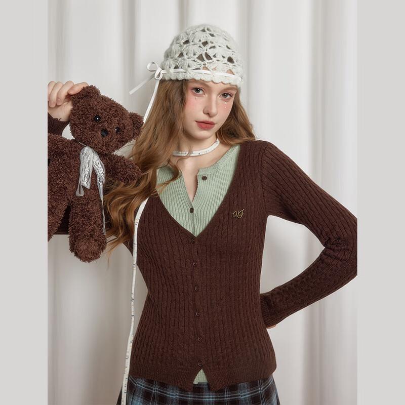 UNIFREE Women's Retro Faux Two-Piece Color Block Knit Top