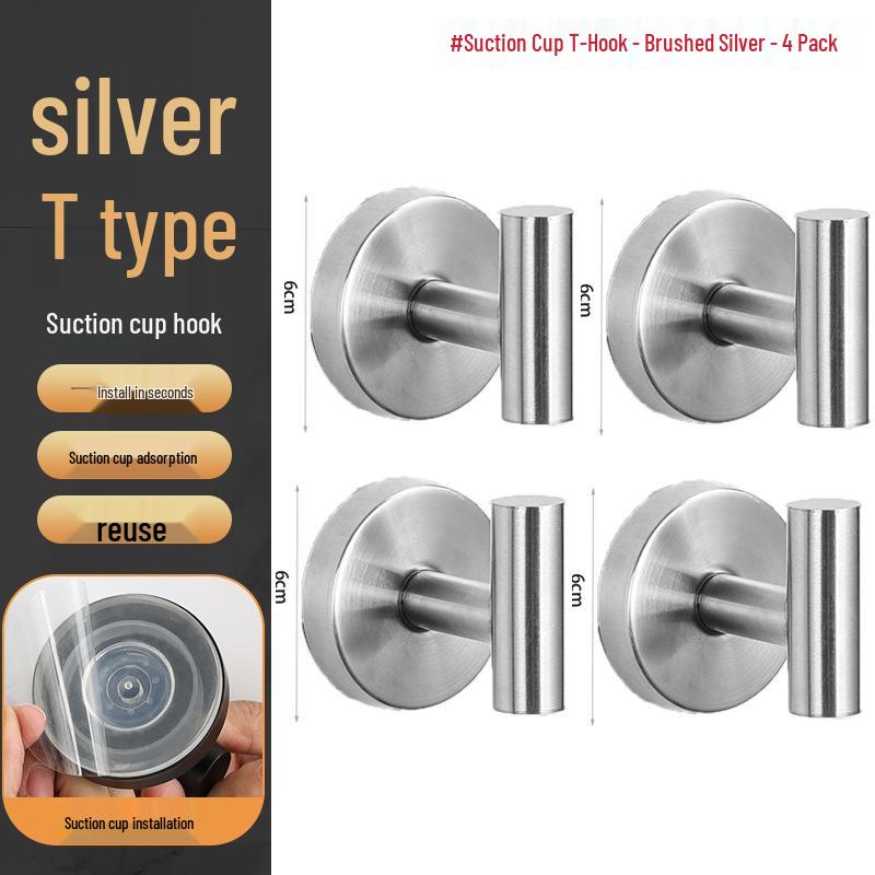 Stainless Steel Traceless Vacuum Suction Cup Hook for Kitchen and Bathroom Towels