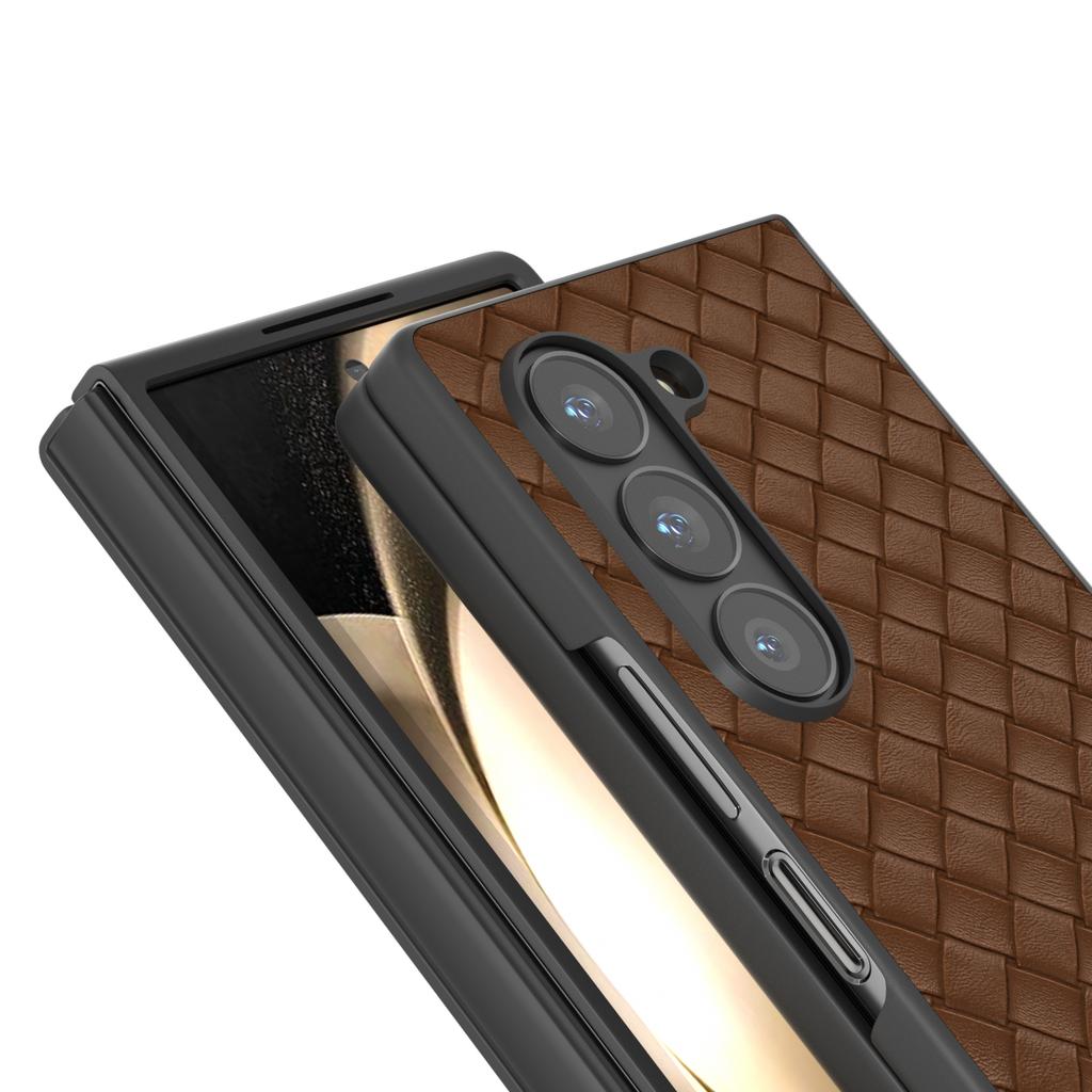 For Samsung Galaxy Z Fold6 5G Case Woven Texture PU Leather Coated PC Phone Cover