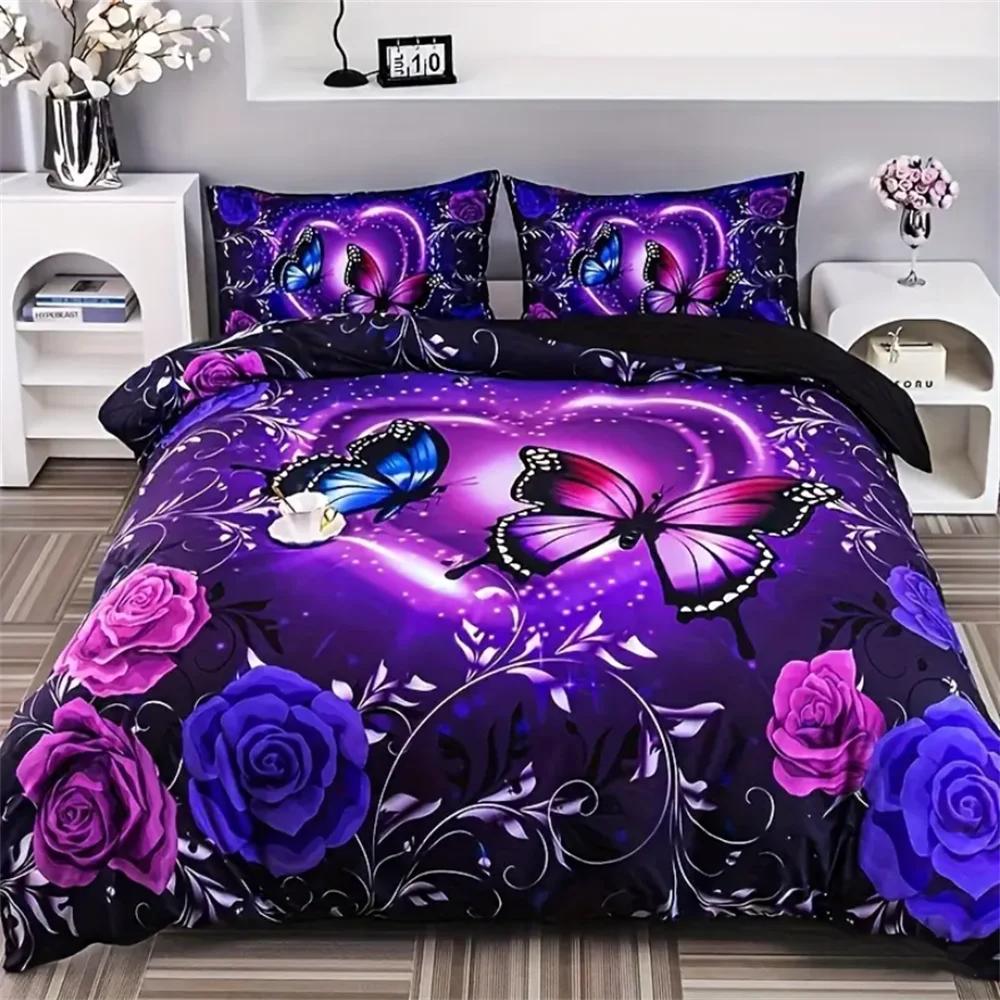 3D Print Butterfly Flower Duvet Cover Set - Soft, Comfortable, Fashionable Digital Print Bedding with Classic Design - Ideal for 135x200cm