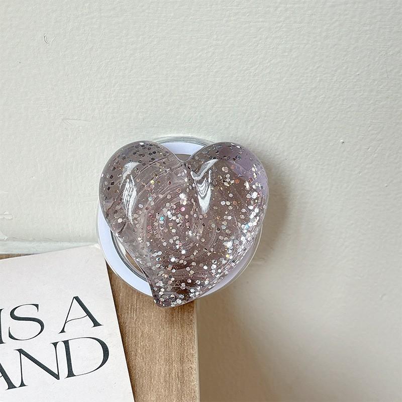 Solid Color Glitter Heart-shaped 3D Phone Airbag Holder Magnetic Suction Suitable Magsafe Creative Ring Wholesale Cross-border